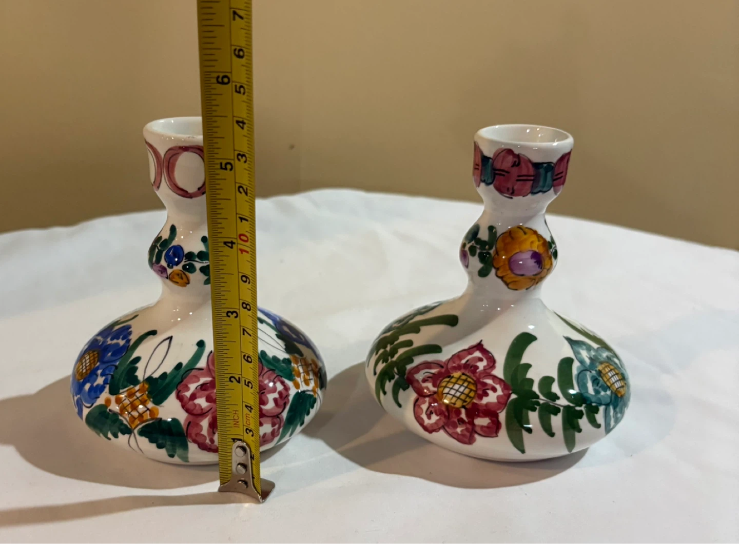 Pair of Vintage Antique Handmade Floral Candlesticks - photo 4