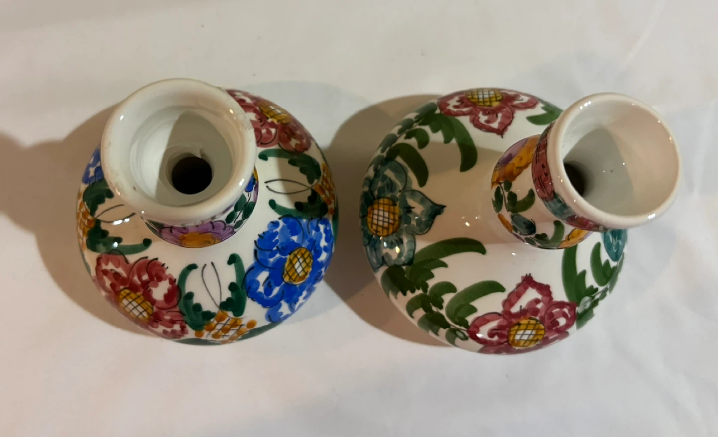 Pair of Vintage Antique Handmade Floral Candlesticks - photo 2
