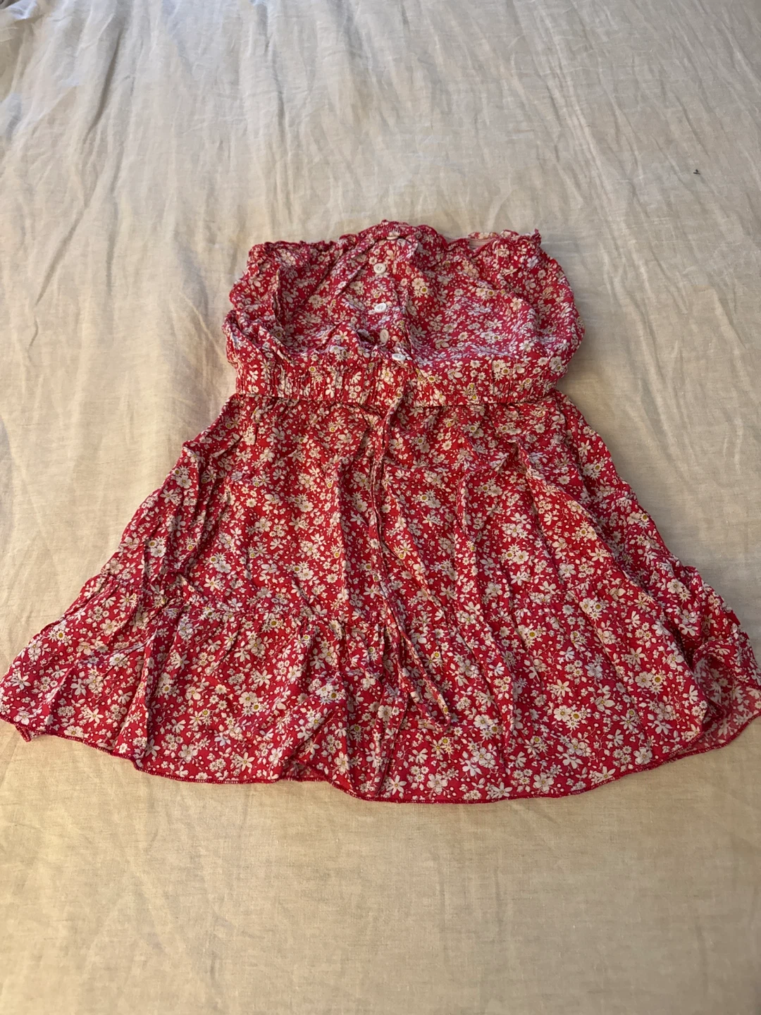 Red Floral Strapless Dress