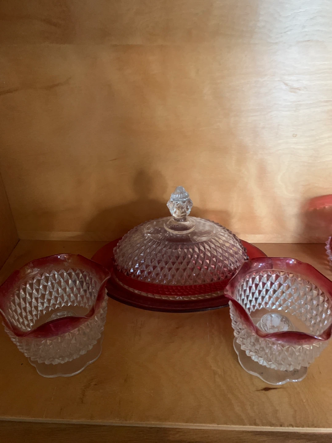 Glass Butter Dish with Lids and Two Small Bowls