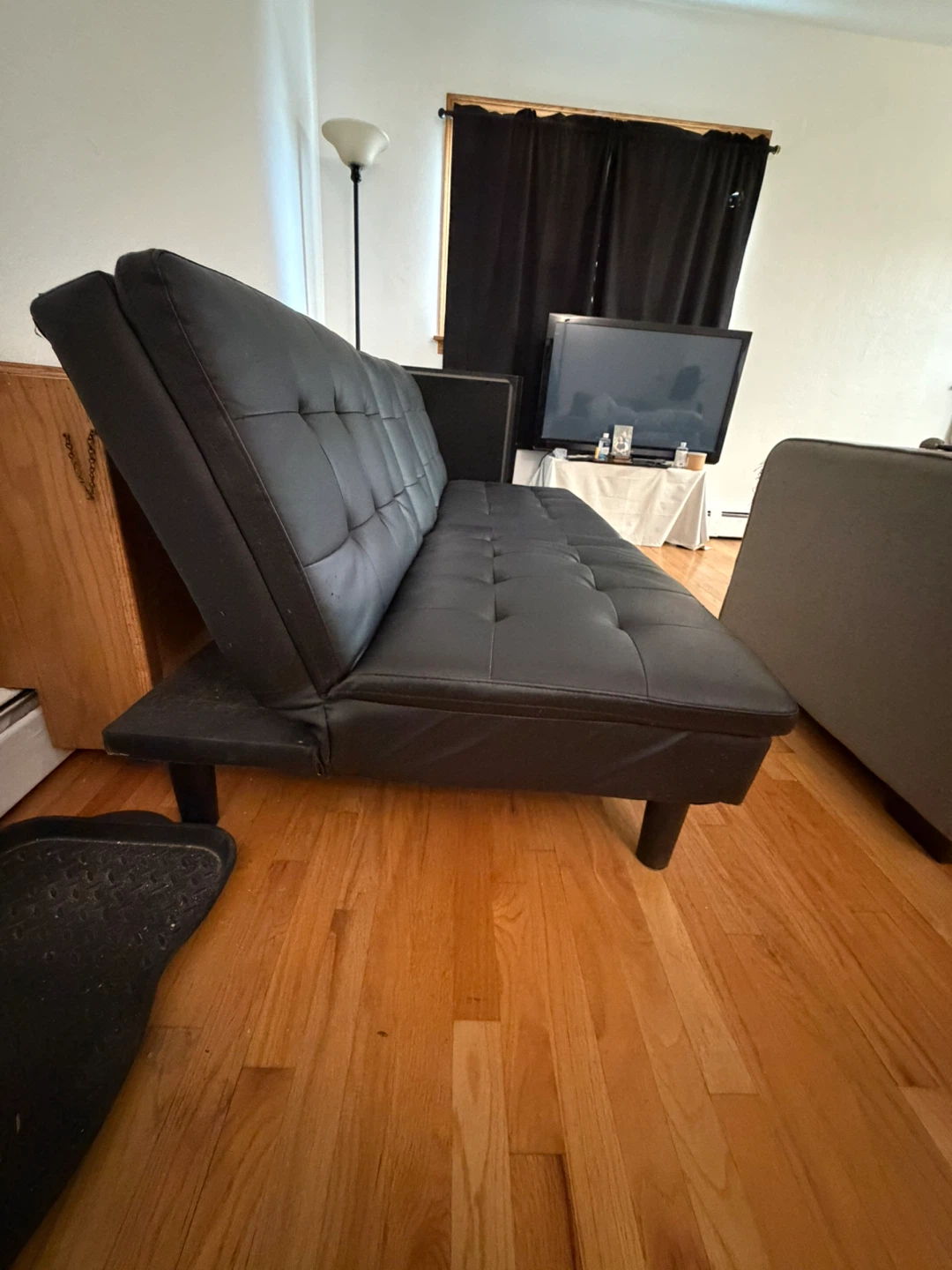 FREE Black Faux Leather Futon Sofa with Cupholders - photo 3
