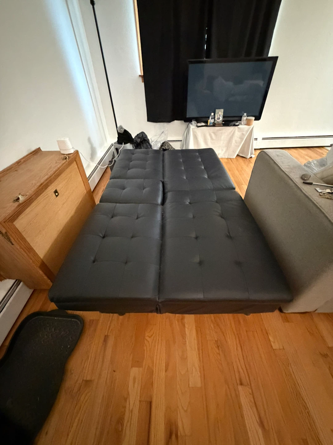 FREE Black Faux Leather Futon Sofa with Cupholders - photo 5