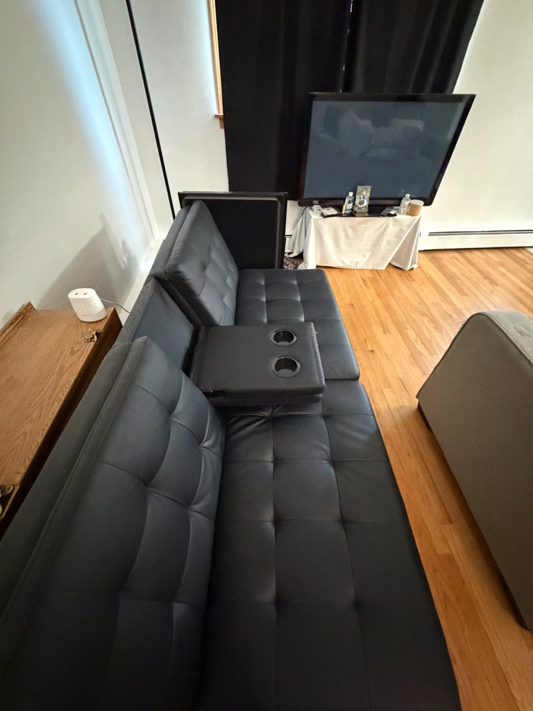 FREE Black Faux Leather Futon Sofa with Cupholders - photo 2