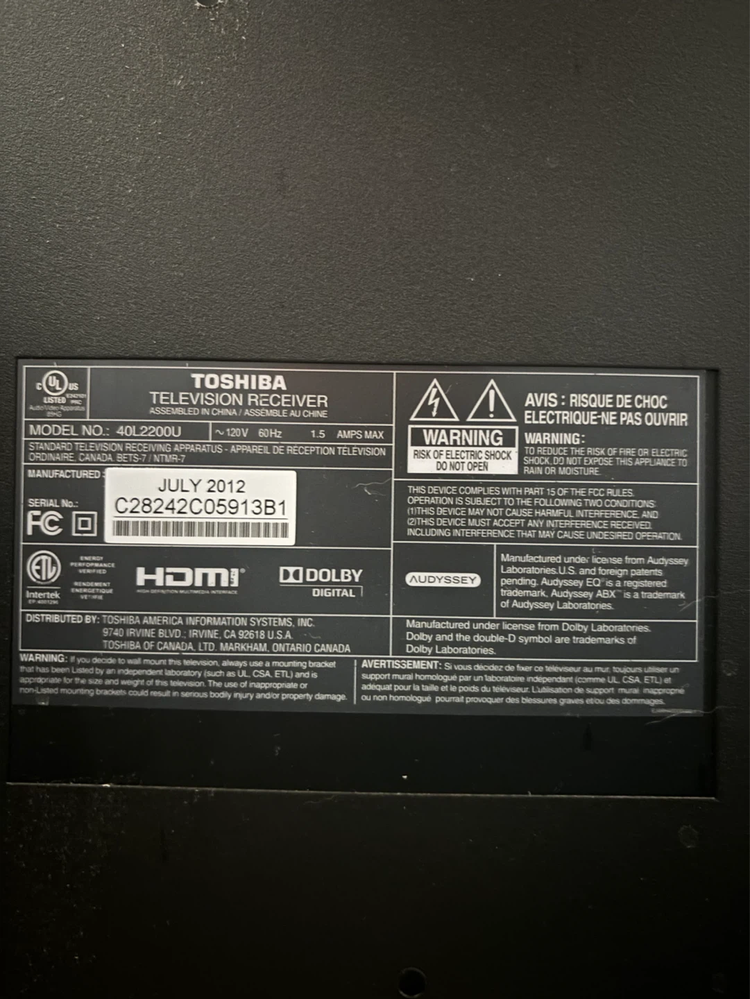 Toshiba 40” HDTV – Excellent Condition - photo 5