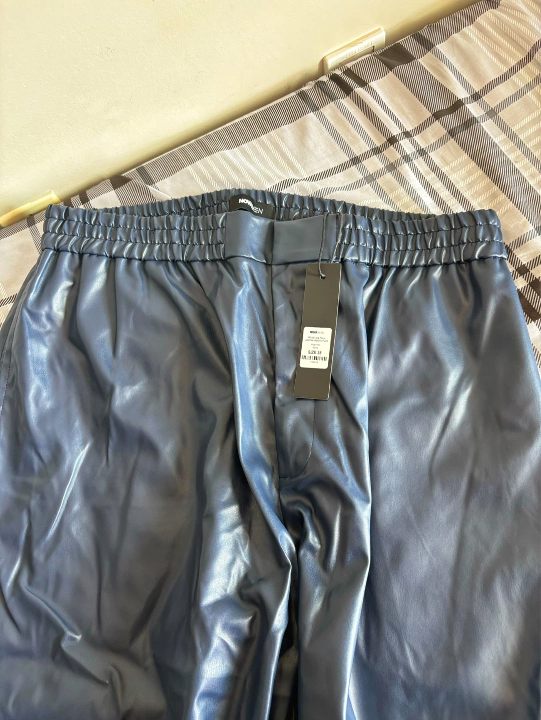 Nova Men Faux Leather Pants - Navy Blue
