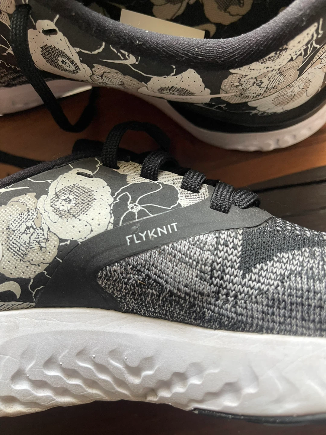 Nike Flyknit Women's Running Shoes - Black/White Floral - photo 5