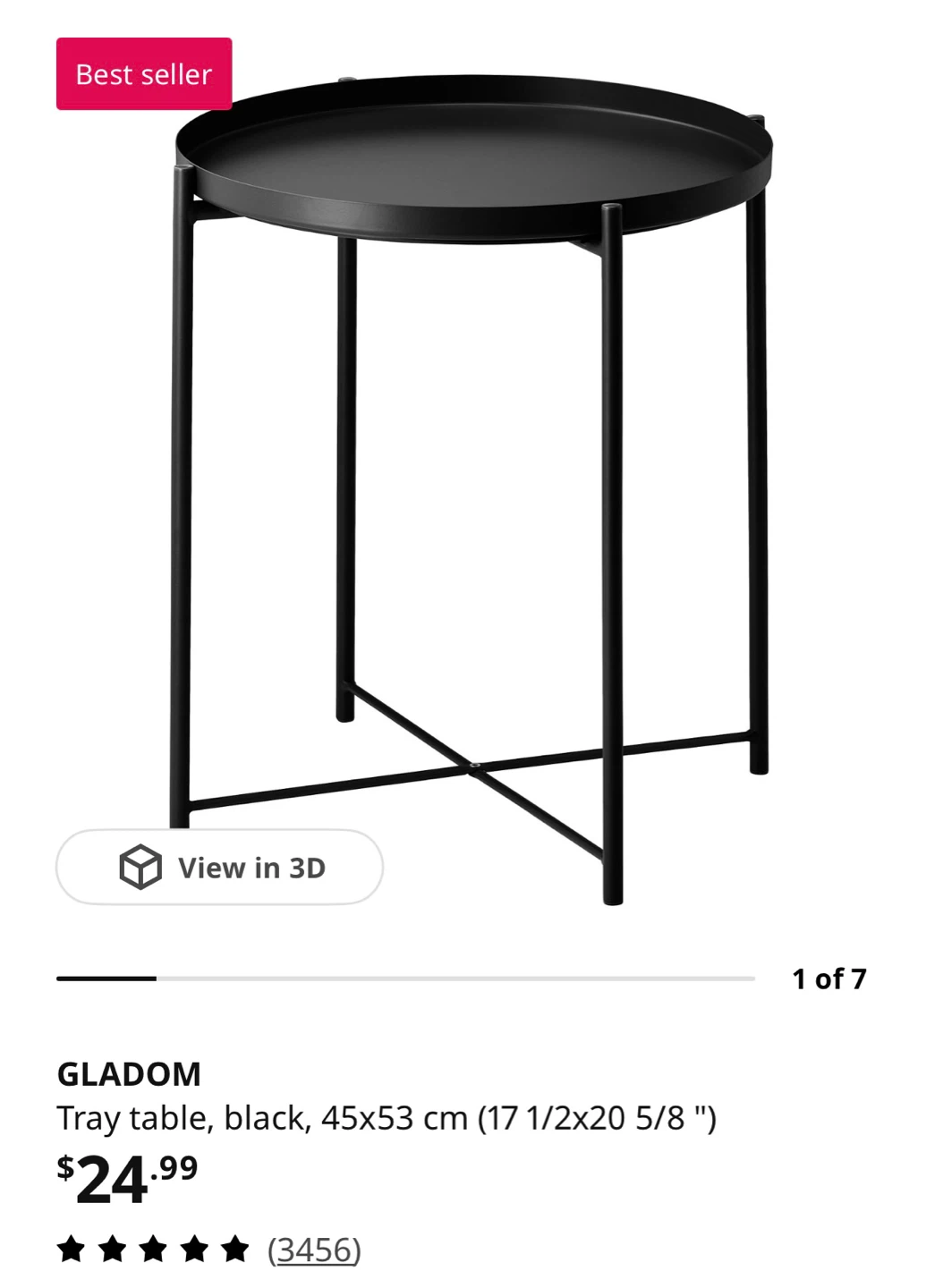 IKEA GLADOM Tray Table – Black – Removable Tray Top - photo 3
