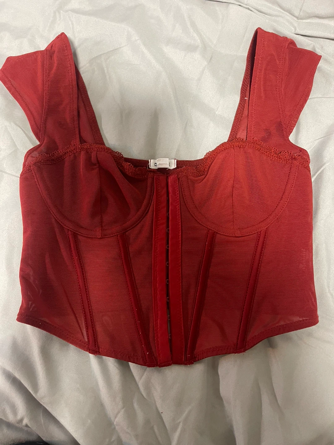 Red Corset Top with Lace Trim
