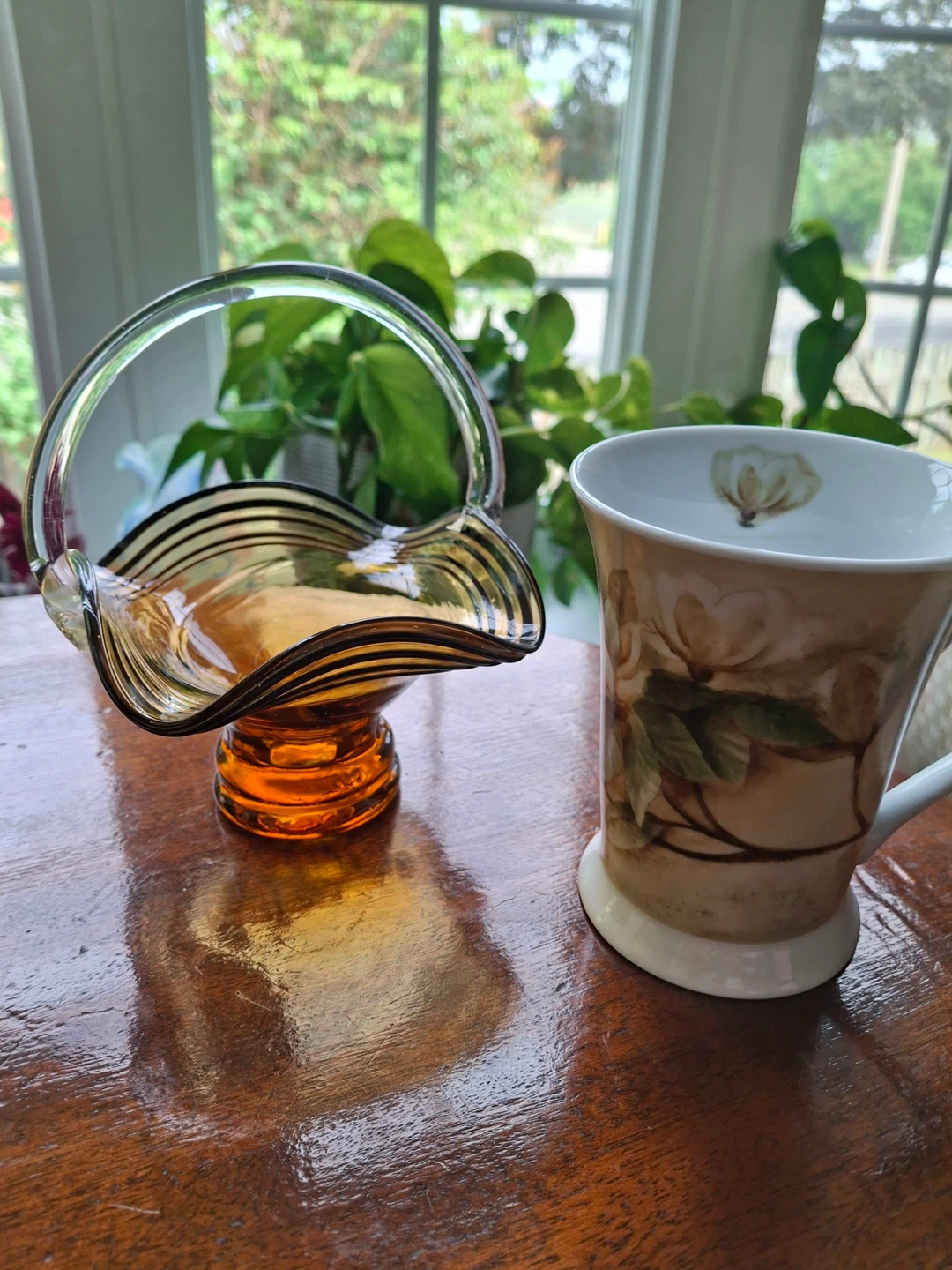 Amber glass basket with handle - photo 5