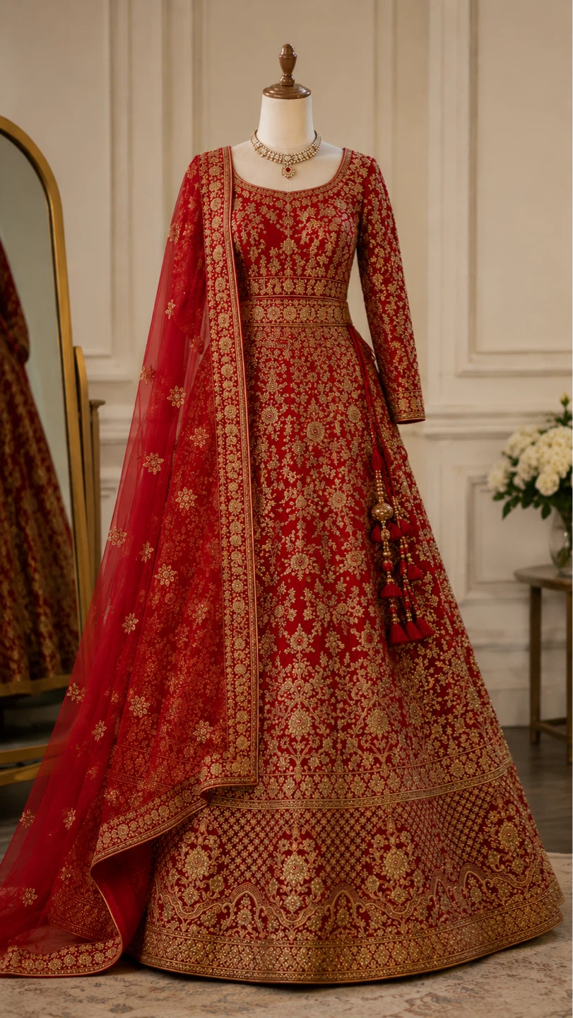 Beautiful Red and Gold Embellished Lehenga Choli Set - photo 2