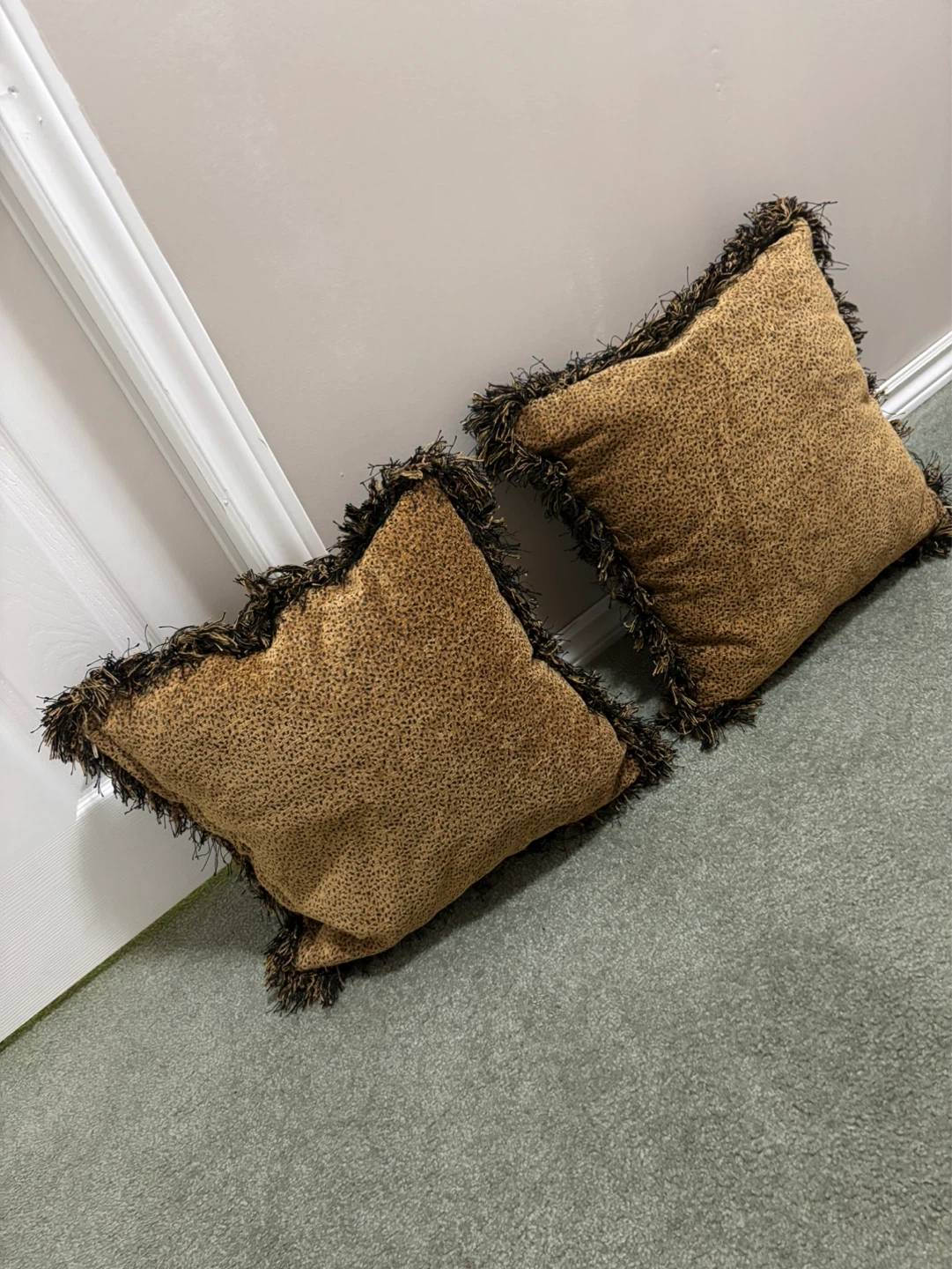 Leopard Print Throw Pillows with Fringe (Set of 2)