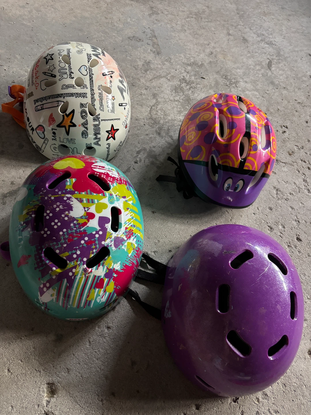 Lot of 4 Kids Helmets