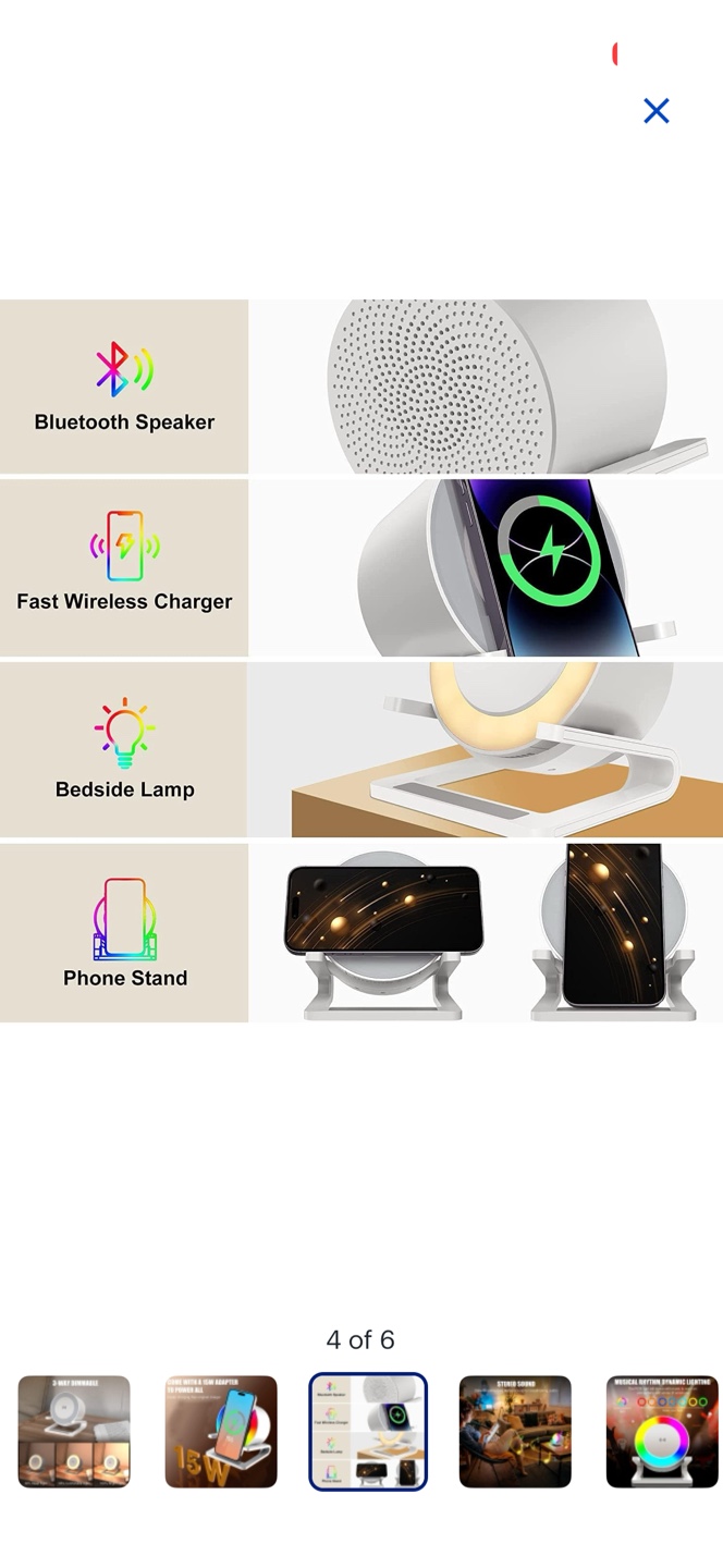 Wireless Charging LED Night Light Bluetooth Speaker - photo 4