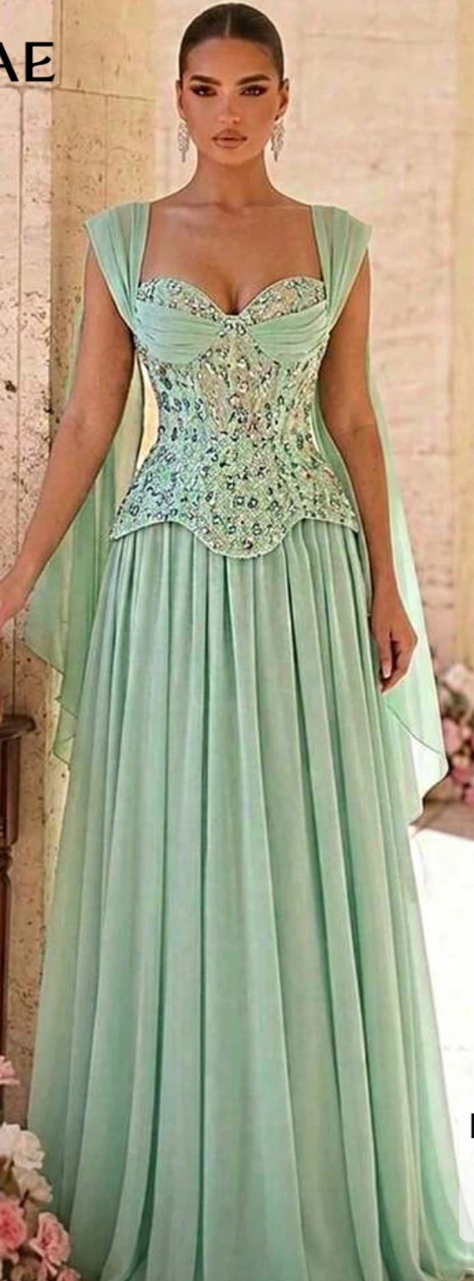 Mint Green Beaded Bodice Gown