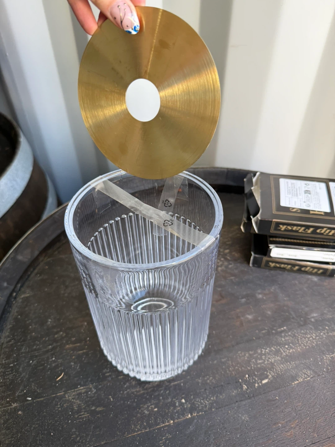 Clear Glass Tumbler with Brass Lid - photo 3