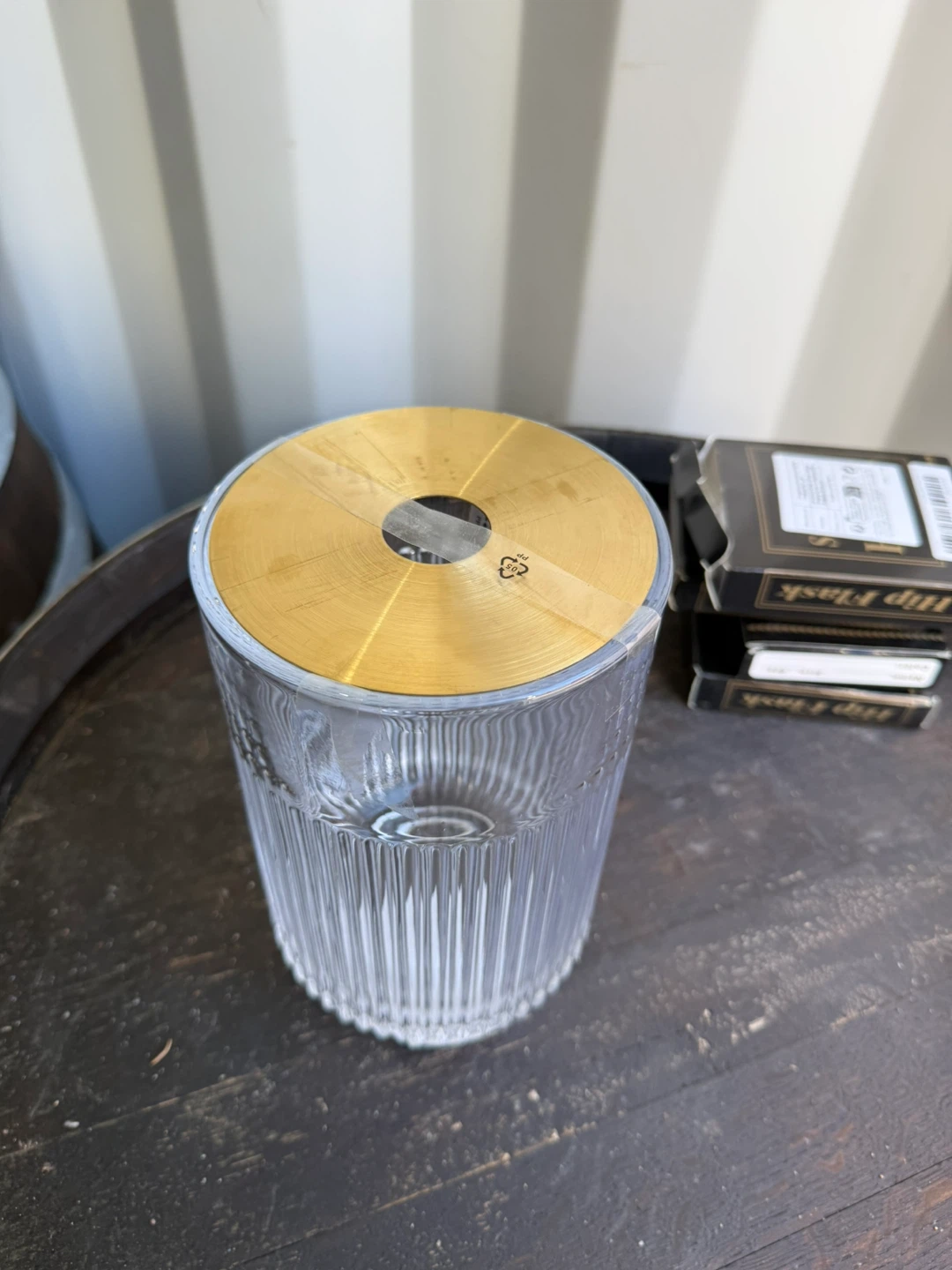 Clear Glass Tumbler with Brass Lid