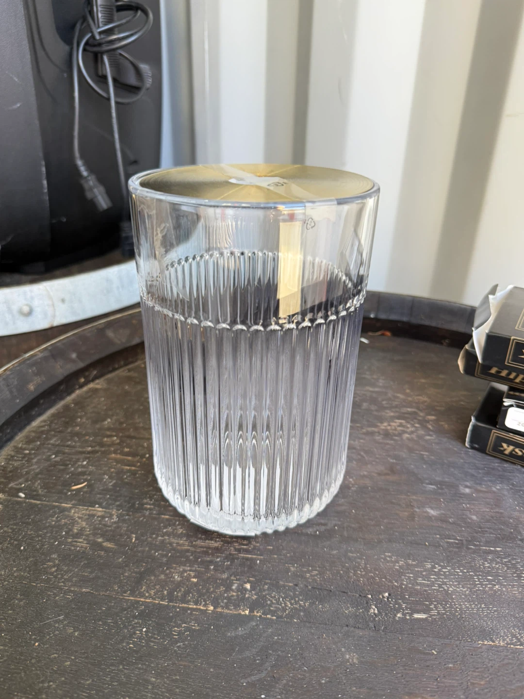 Clear Glass Tumbler with Brass Lid - photo 2