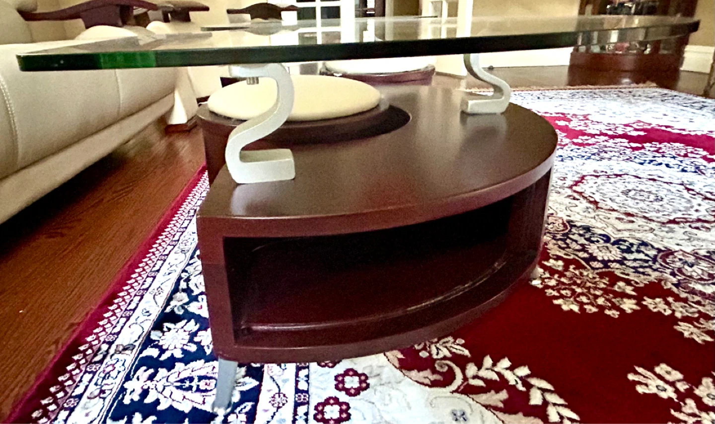 Unique Yin Yang Glass Top Coffee Table with Swivel Stools - photo 2