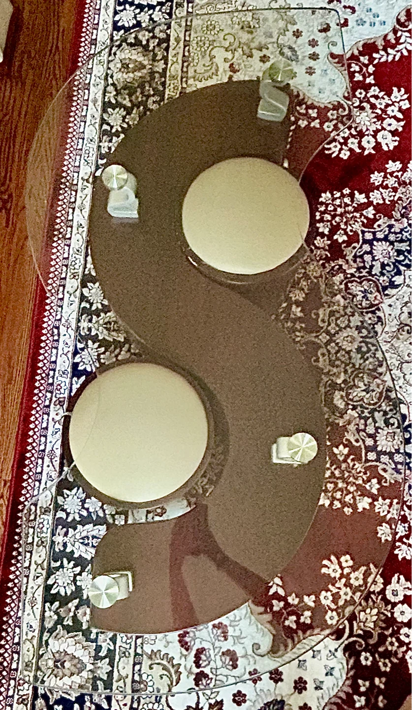 Unique Yin Yang Glass Top Coffee Table with Swivel Stools - photo 5