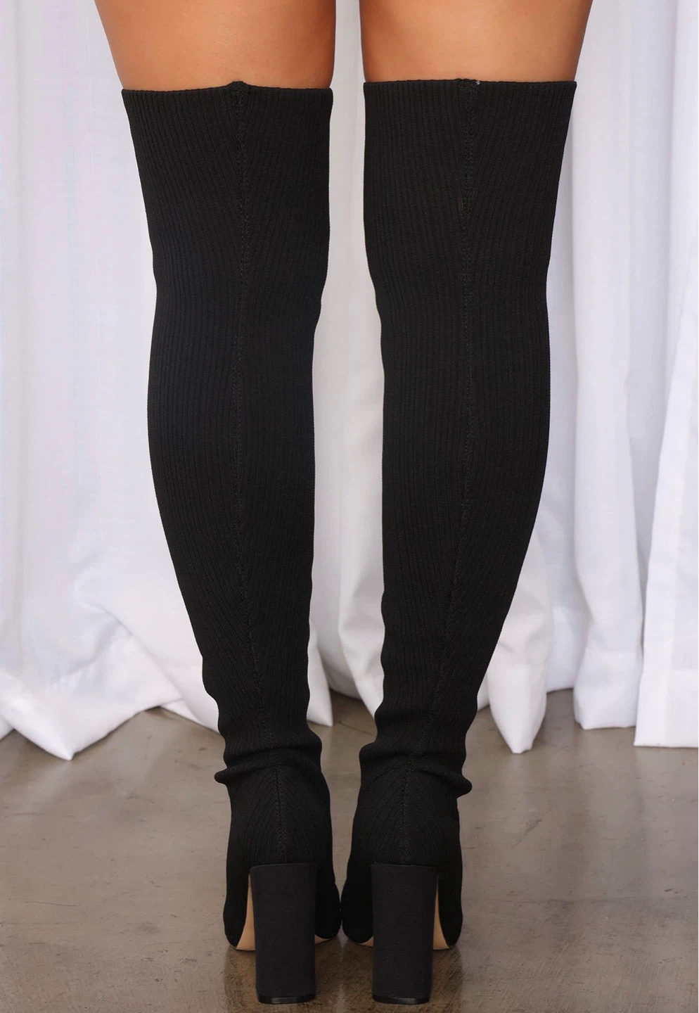 Black Thigh-High Knit Boots - photo 2