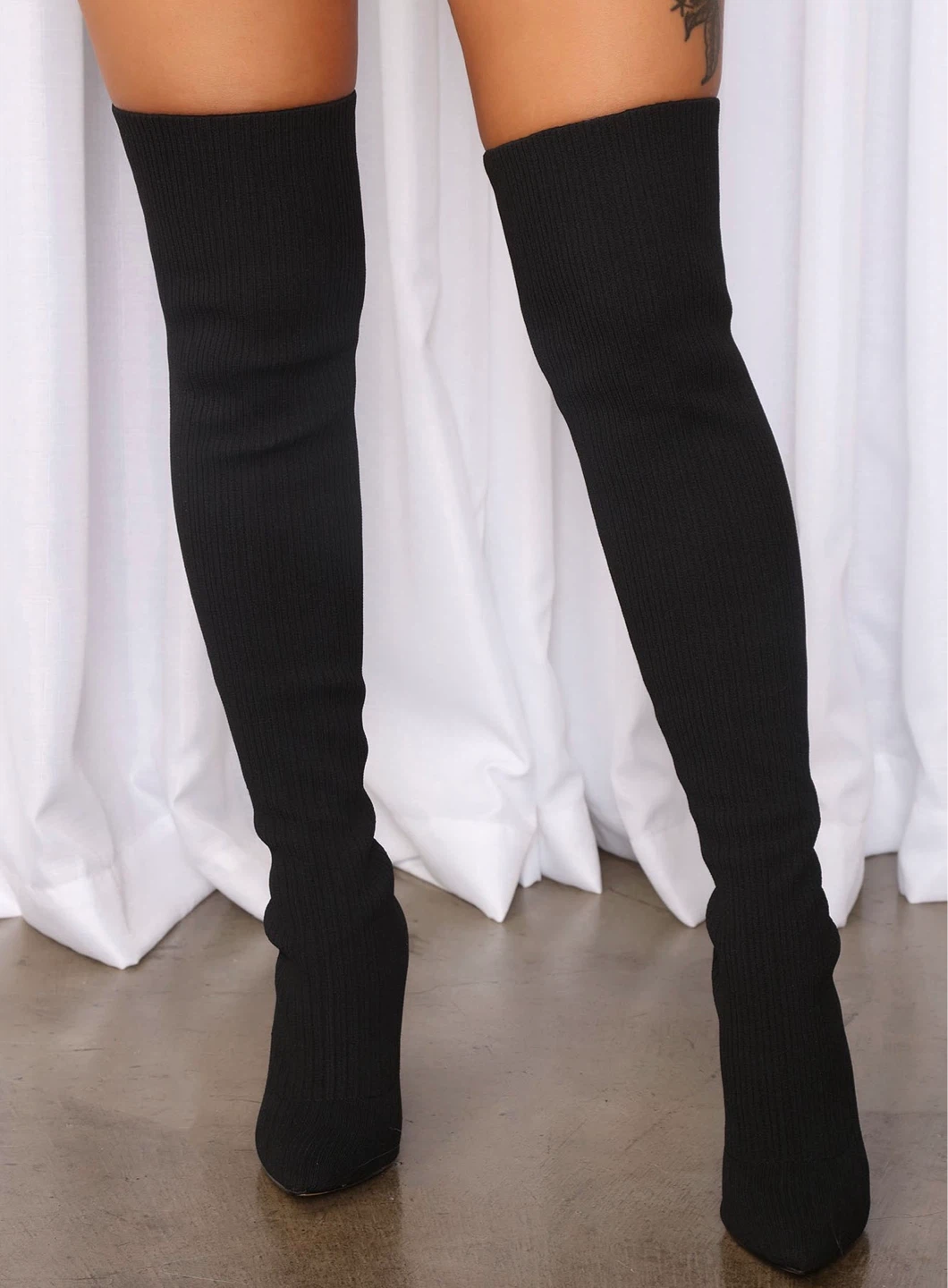 Black Thigh-High Knit Boots