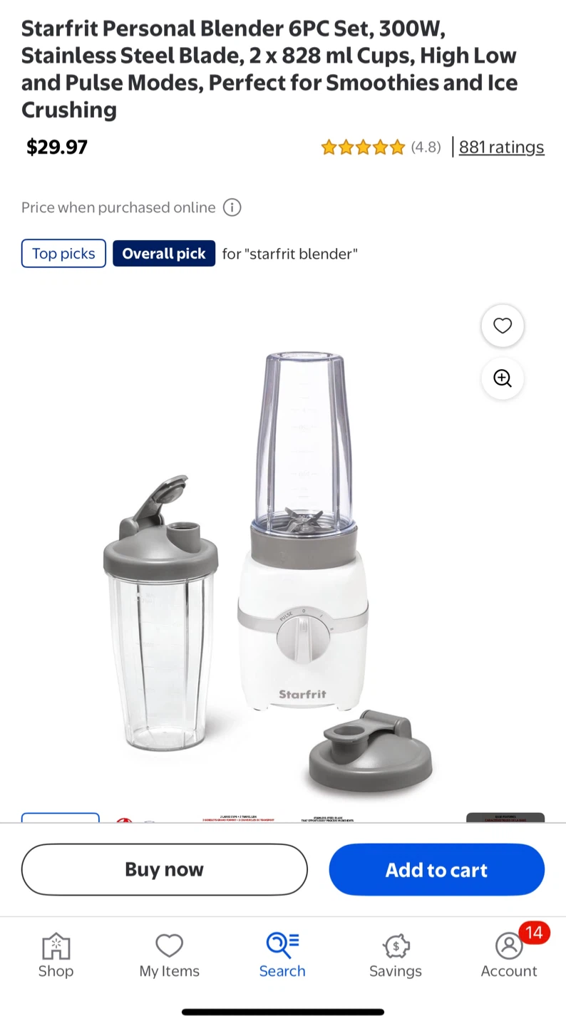 Starfrit Personal Blender 6PC Set - White