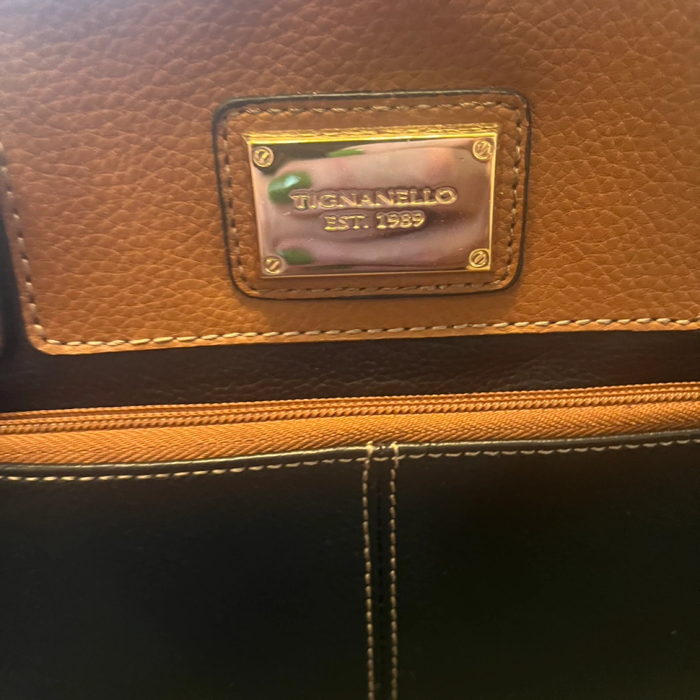 Tignanello Brown & Black Leather Satchel Handbag - photo 2