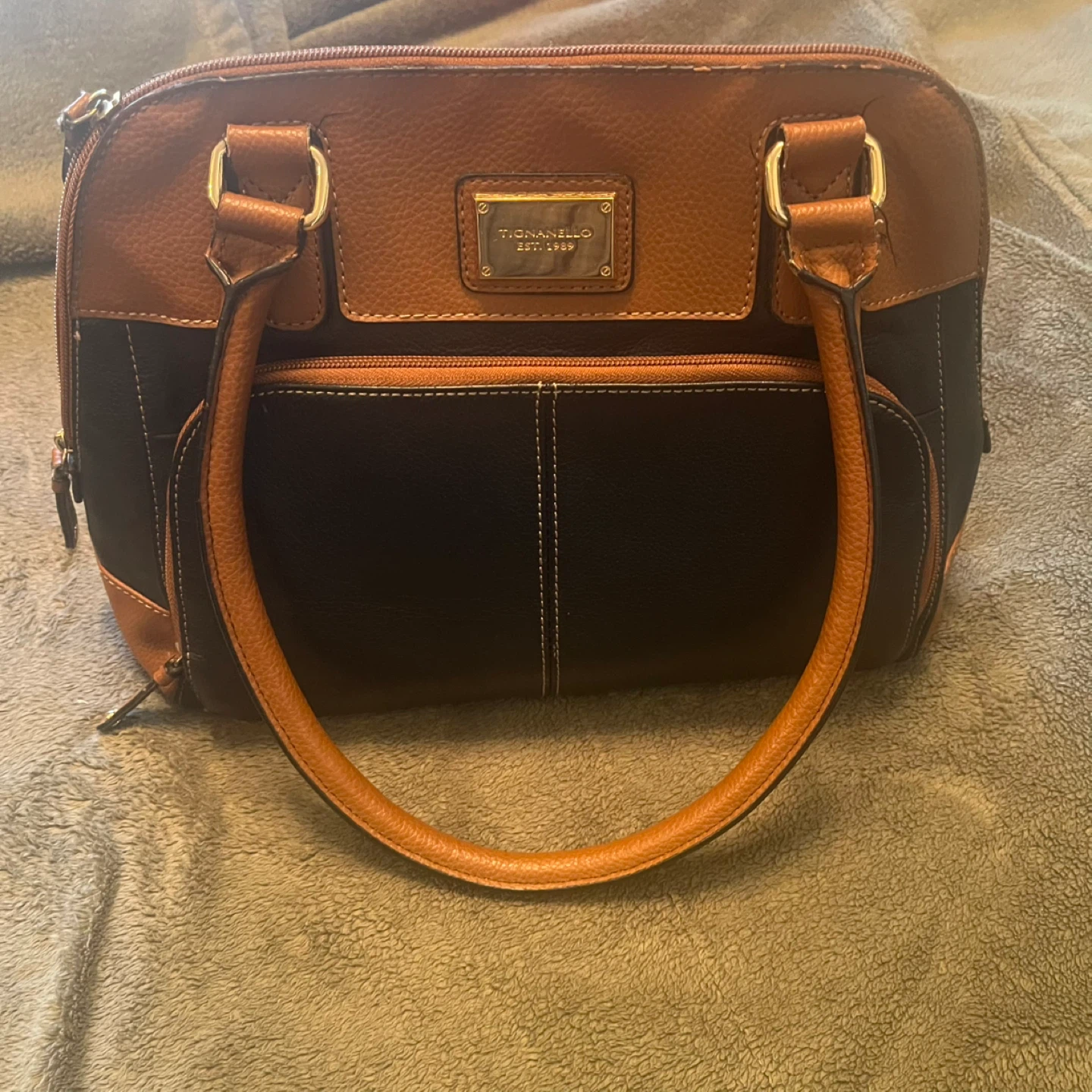 Tignanello Brown & Black Leather Satchel Handbag