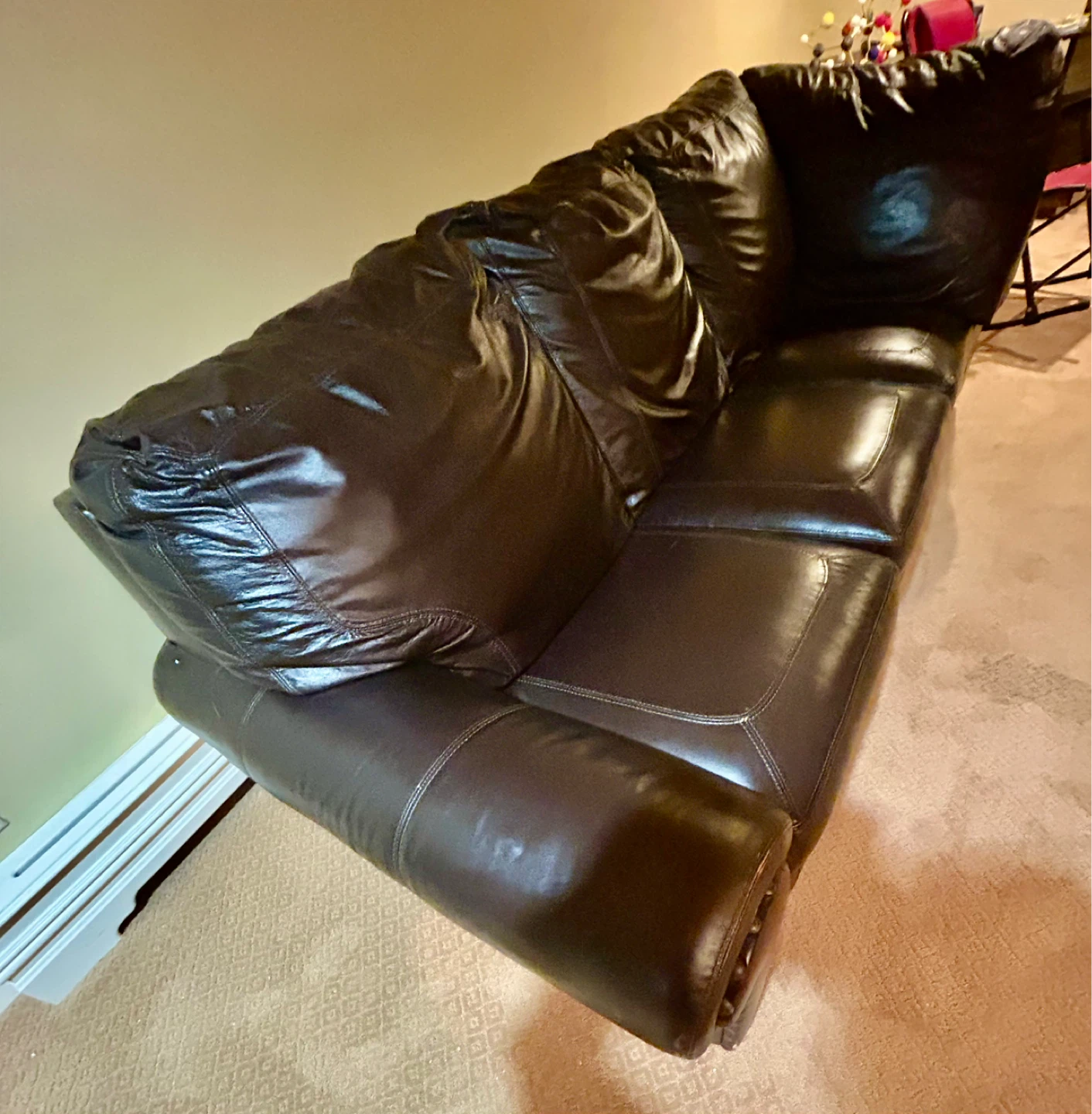 Dark Brown Faux Leather 3-Seater Sofa - photo 2