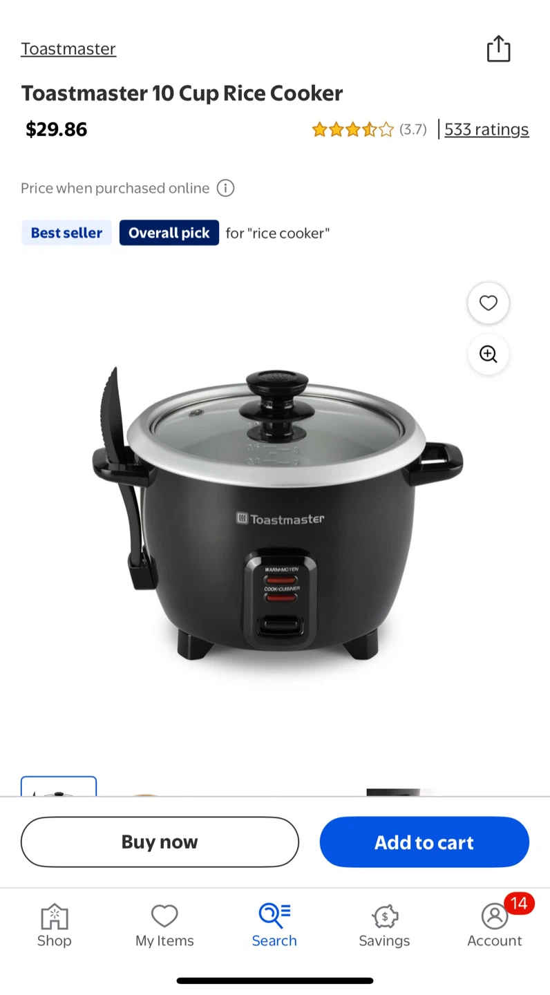 Toastmaster 10 Cup Rice Cooker