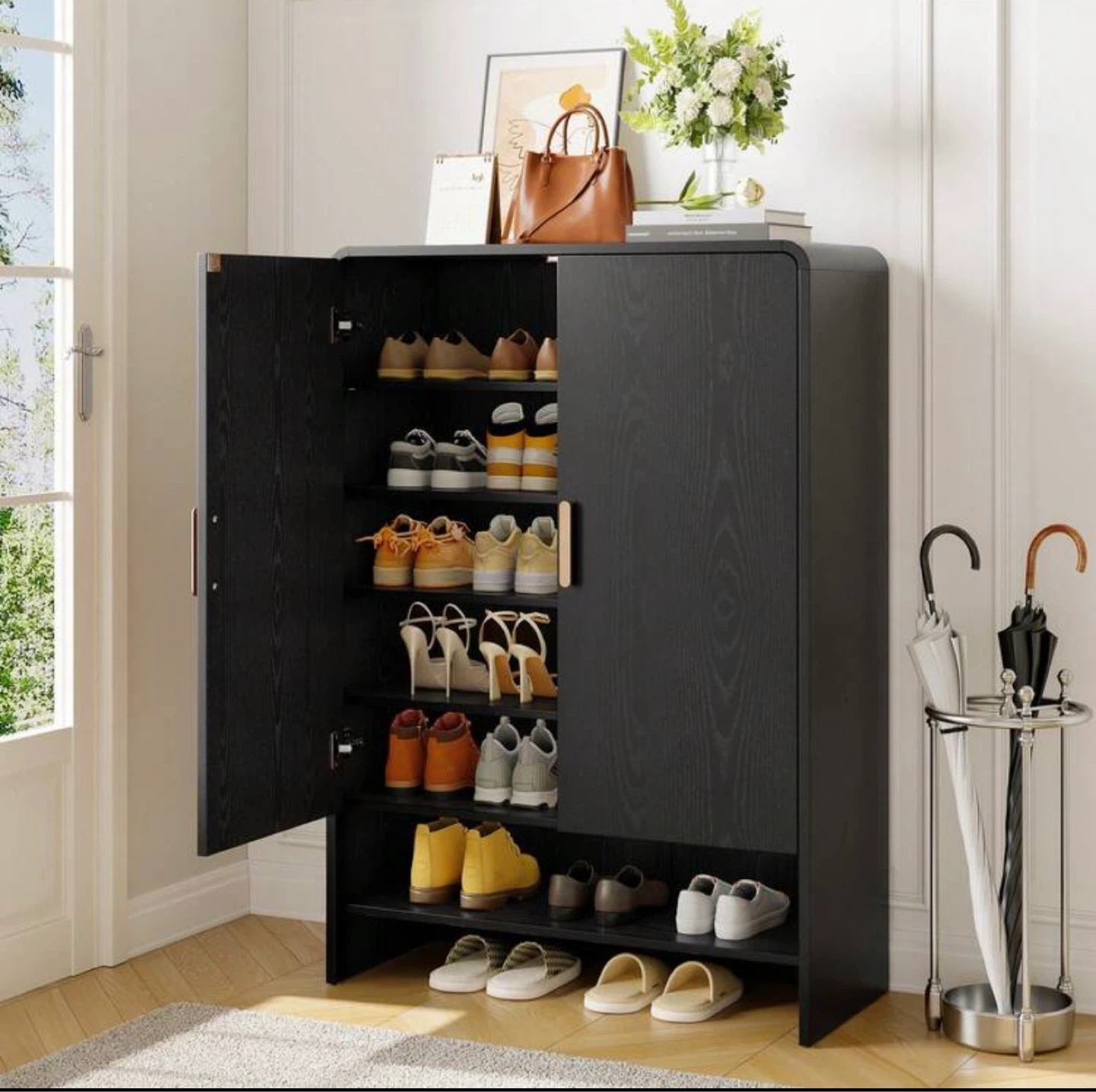 Black Shoe Cabinet with Doors
