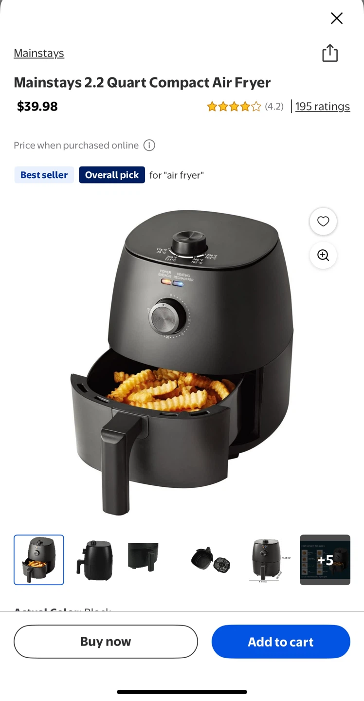 Mainstays 2.2 Quart Compact Air Fryer