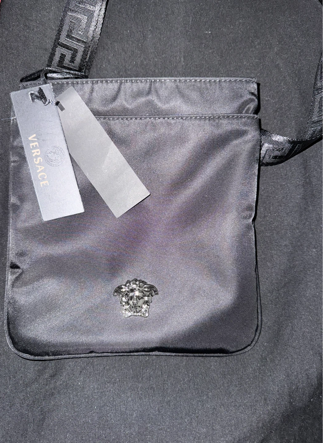 Versace Black Nylon Crossbody Bag with Medusa Head