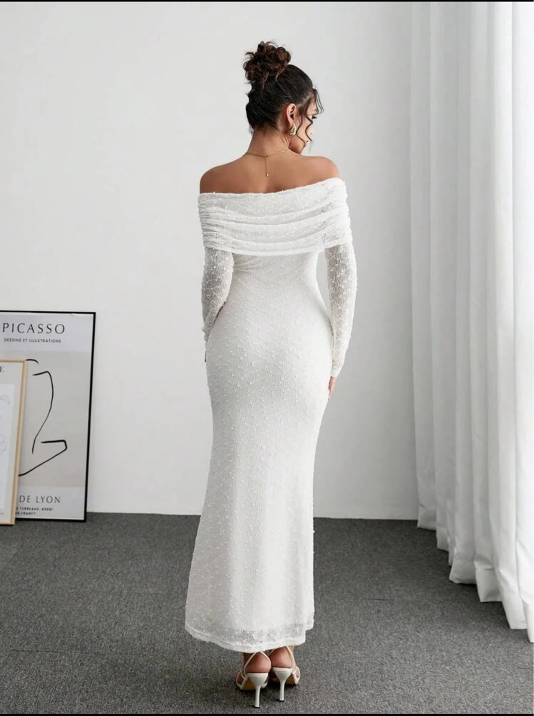 White Off-the-Shoulder Long Sleeve Maxi Dress - photo 3
