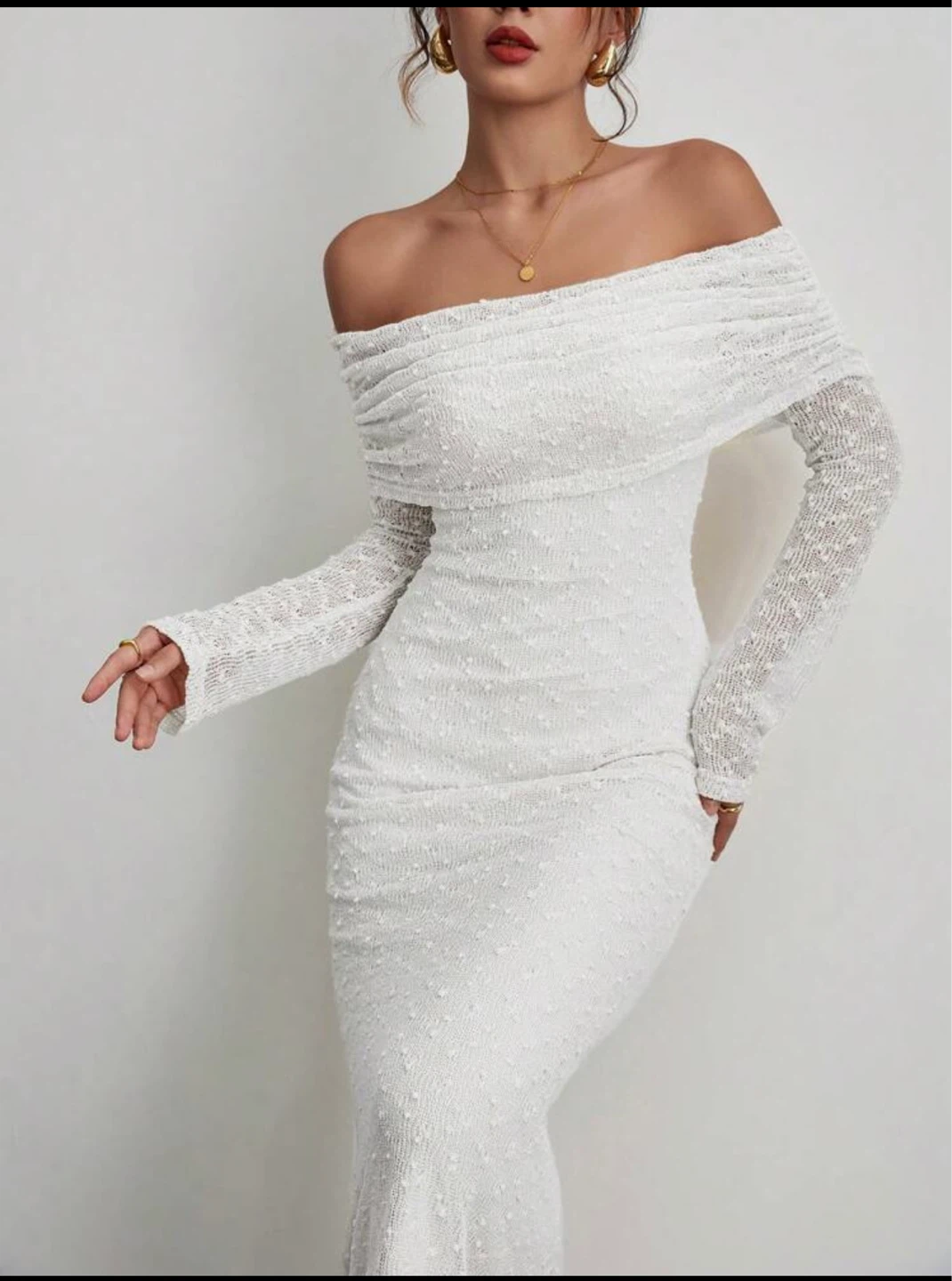 White Off-the-Shoulder Long Sleeve Maxi Dress