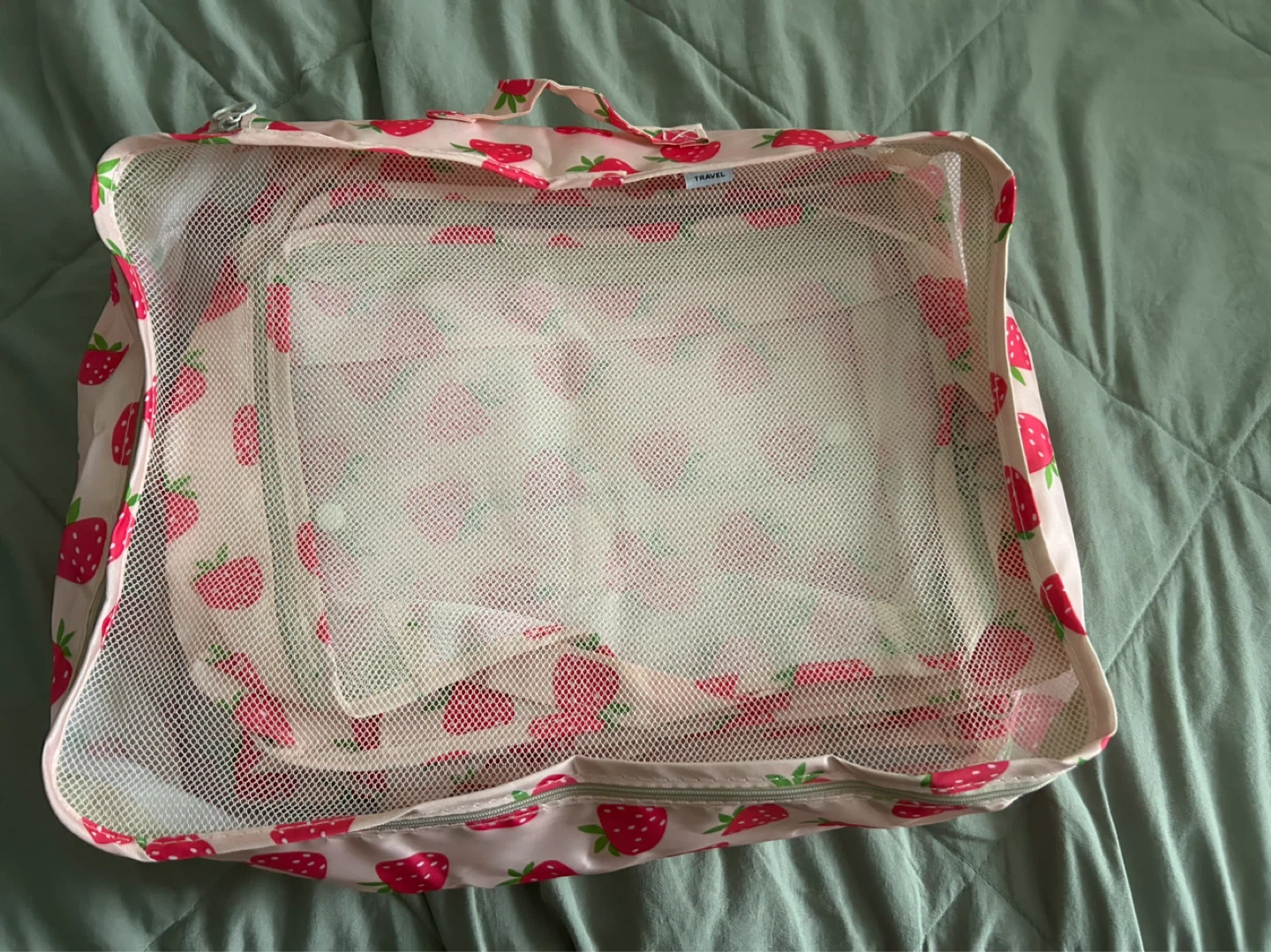 Strawberry Print Mesh Travel Packing Cube