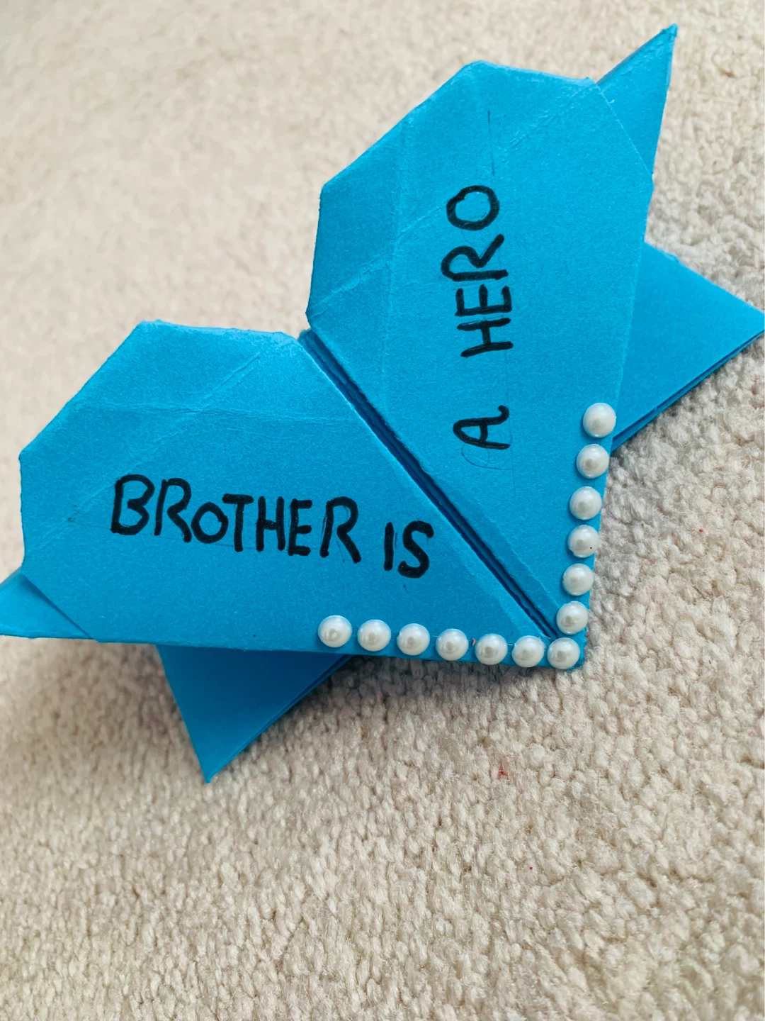 Handmade Blue Origami 'Brother is a Hero' Decoration