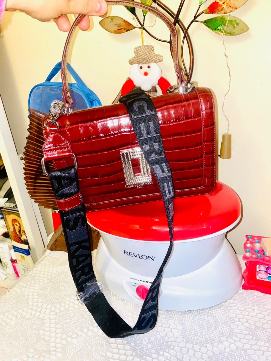 Karl Lagerfeld Red Croc Embossed Handbag