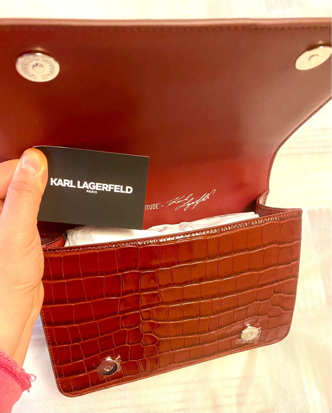 Karl Lagerfeld Red Croc Embossed Handbag - photo 5