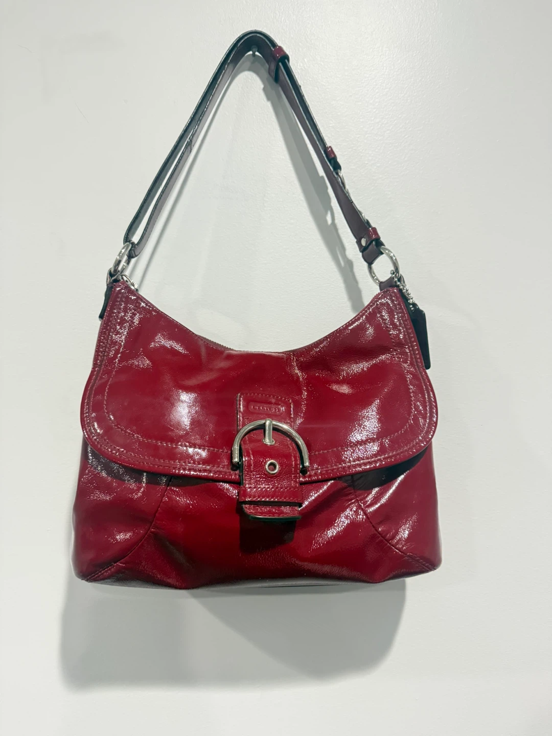 Red Patent Leather Coach Shoulder Bag