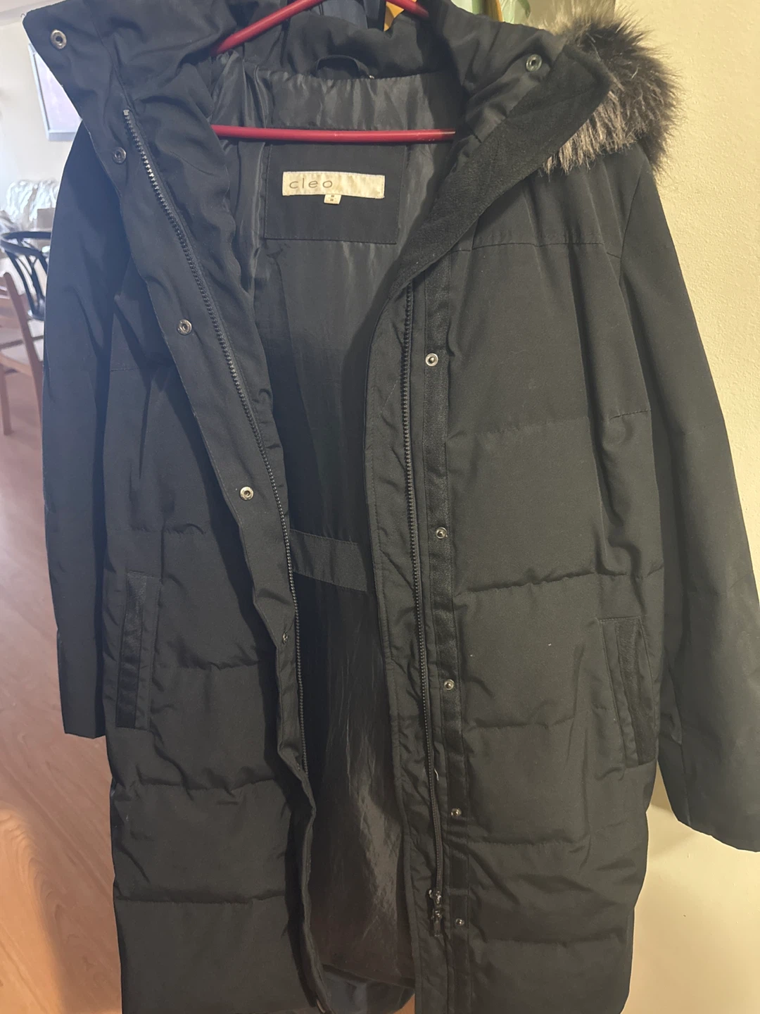 Cleo Black Puffer Coat with Faux Fur Hood