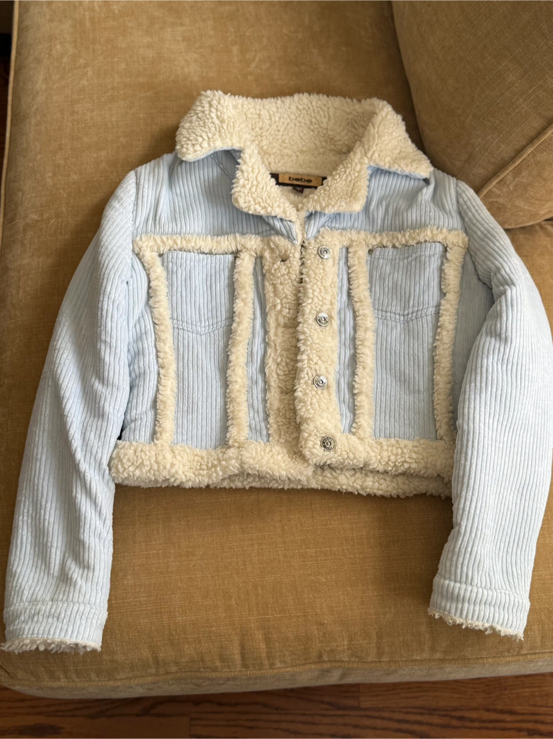 Bebe Light Blue Corduroy Sherpa Lined Jacket