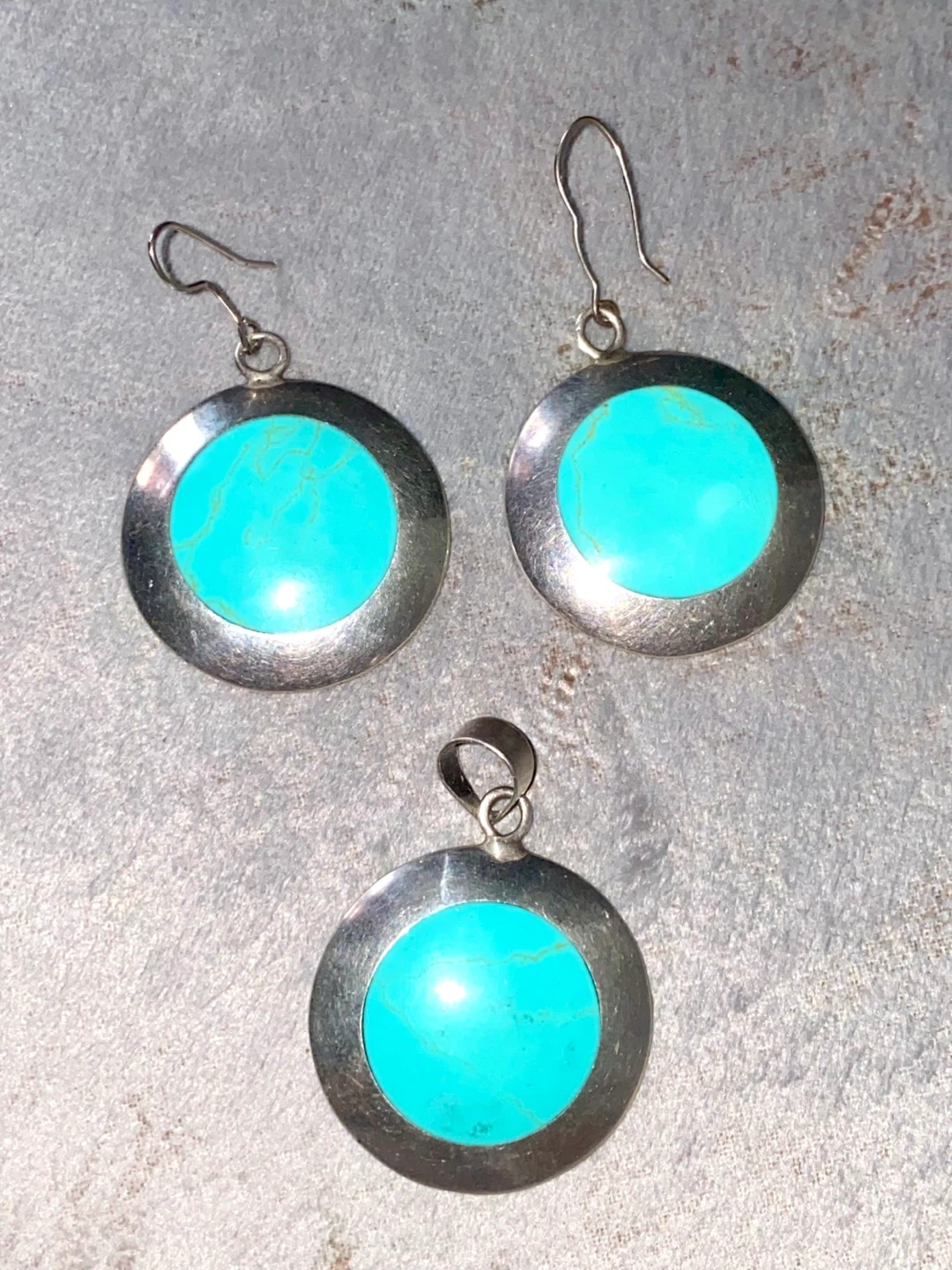 Sterling Silver Turquoise Pendant and Earrings Set