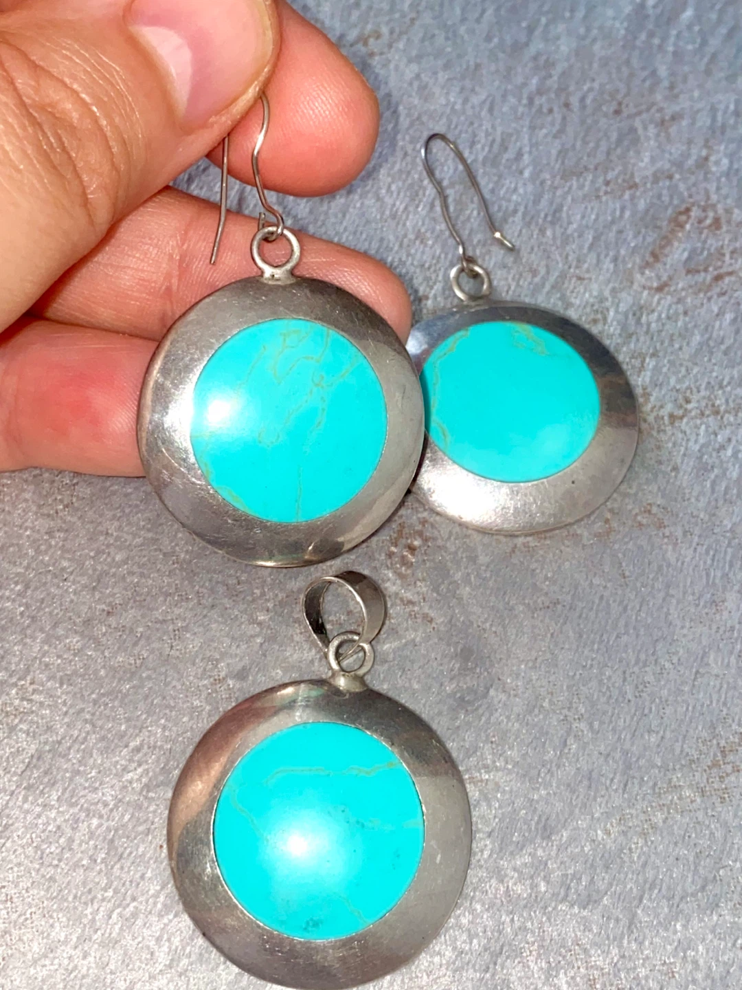 Sterling Silver Turquoise Pendant and Earrings Set - photo 2