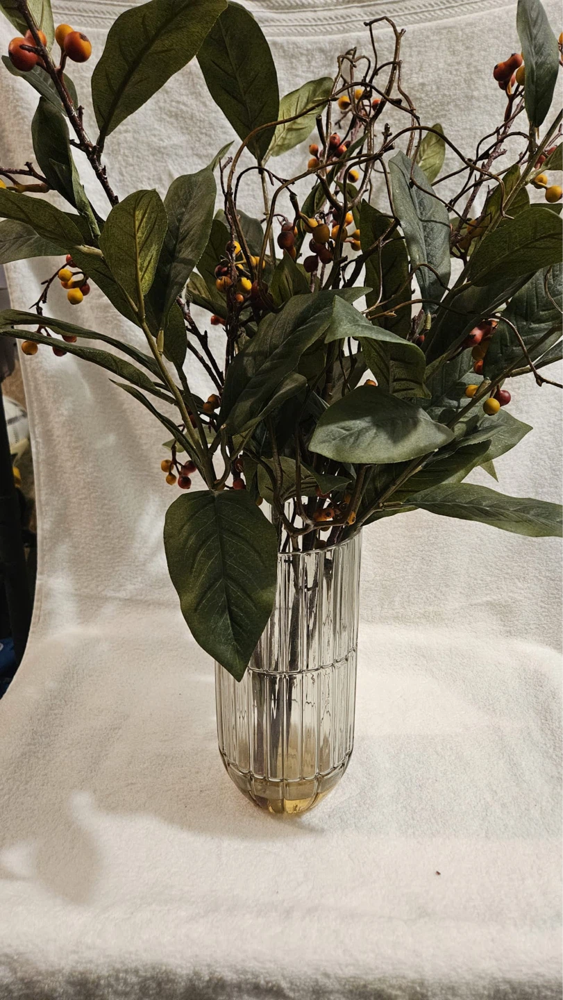 Glass Vase with Artificial Berry Branches