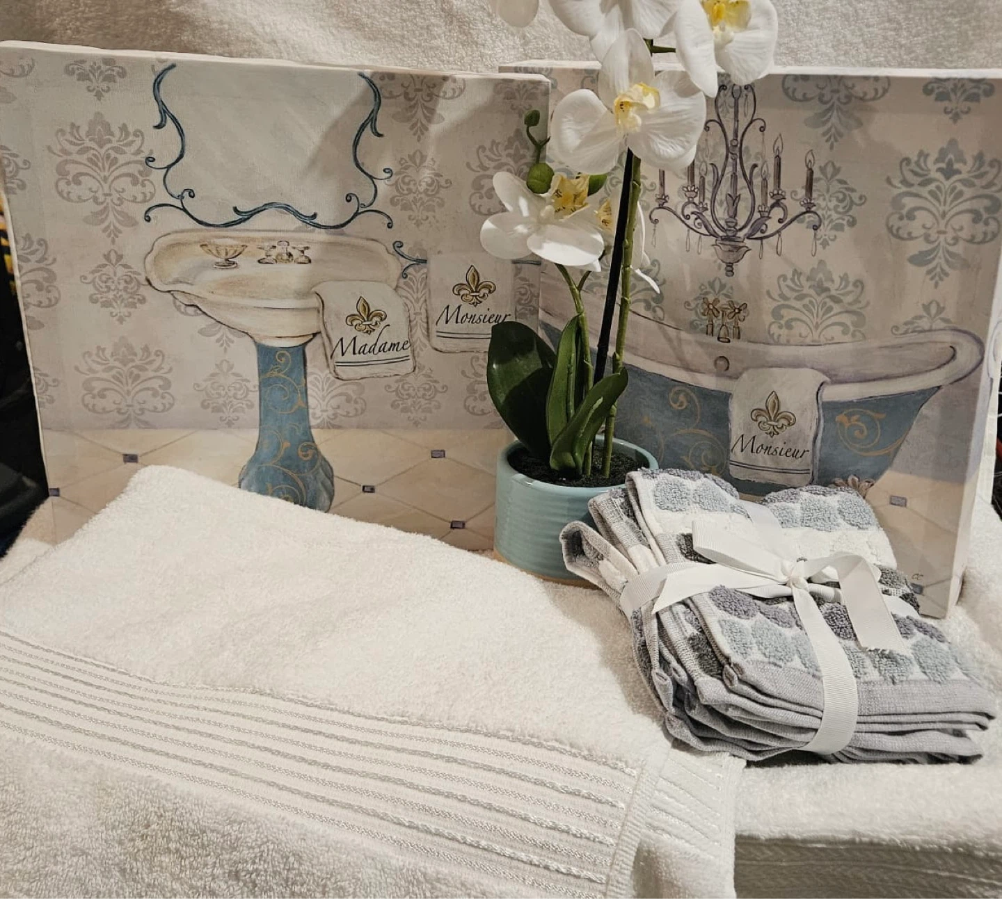 Bathroom Decor Set Turquoise & White 5 Item Bundle