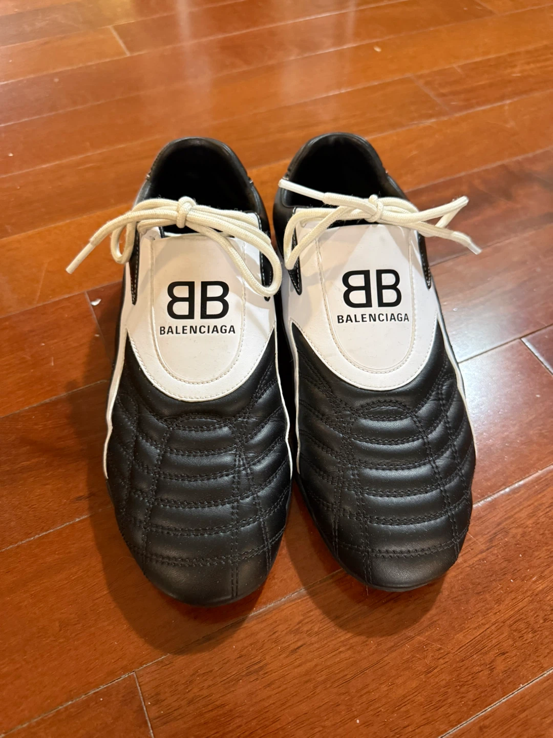 Balenciaga Black & White Leather Sneakers with Original Box