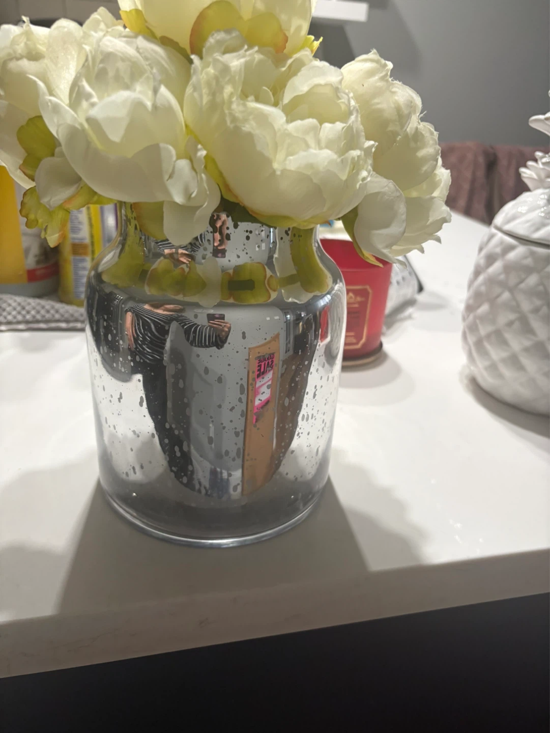 Faux Peony Floral Arrangement in Mercury Glass Vase - photo 2