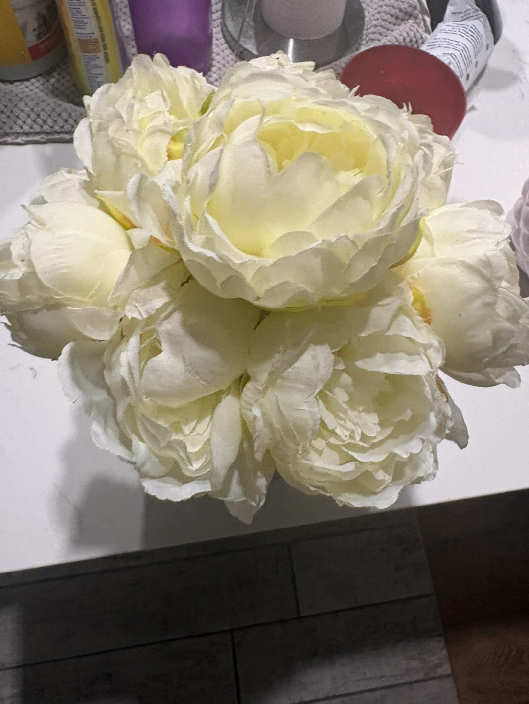 Faux Peony Floral Arrangement in Mercury Glass Vase - photo 3