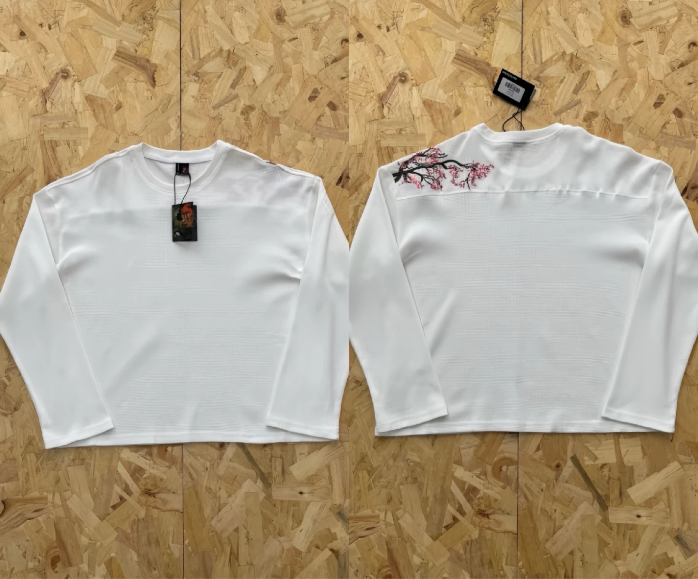 Derschutze White Cherry Blossom Long Sleeve Shiry